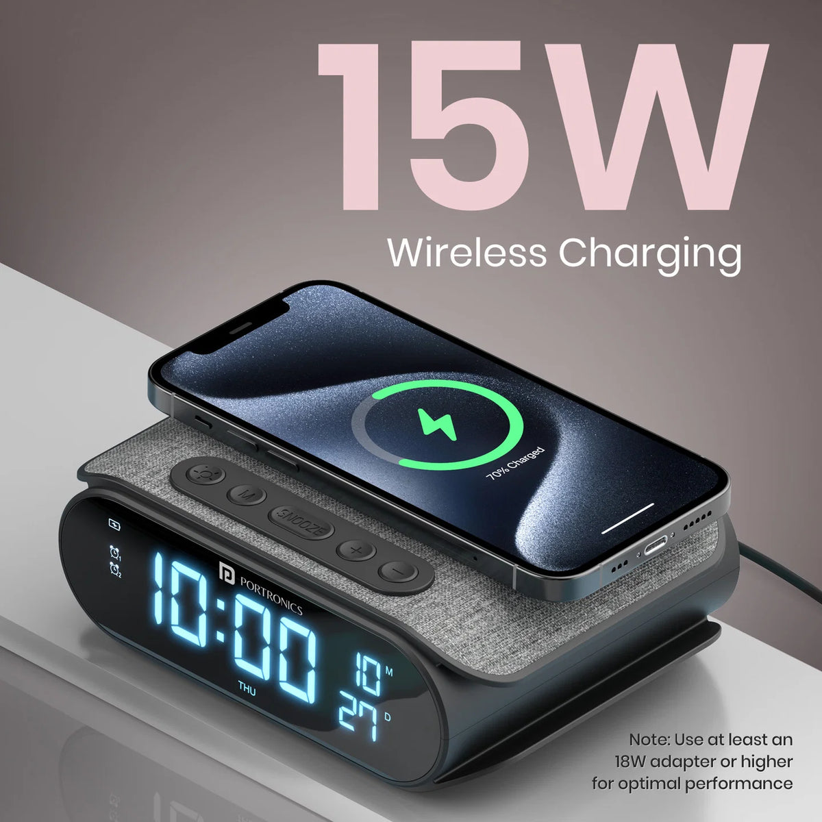 VoltClock 15W Wireless Charger Alarm Clock