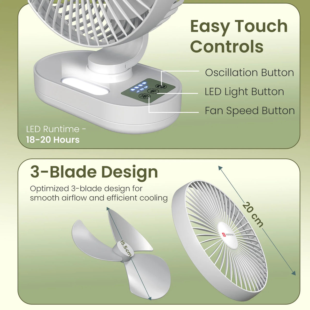 Airloop 4000mAh Automatic Oscillating Table Fan