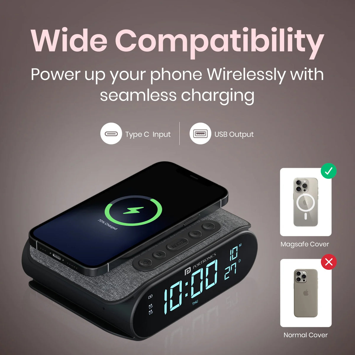 VoltClock 15W Wireless Charger Alarm Clock