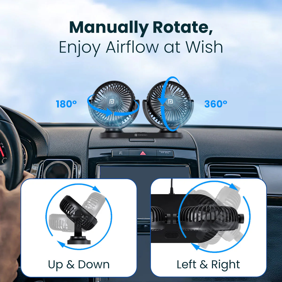 Twin Cool Dual Head USB Car Fan