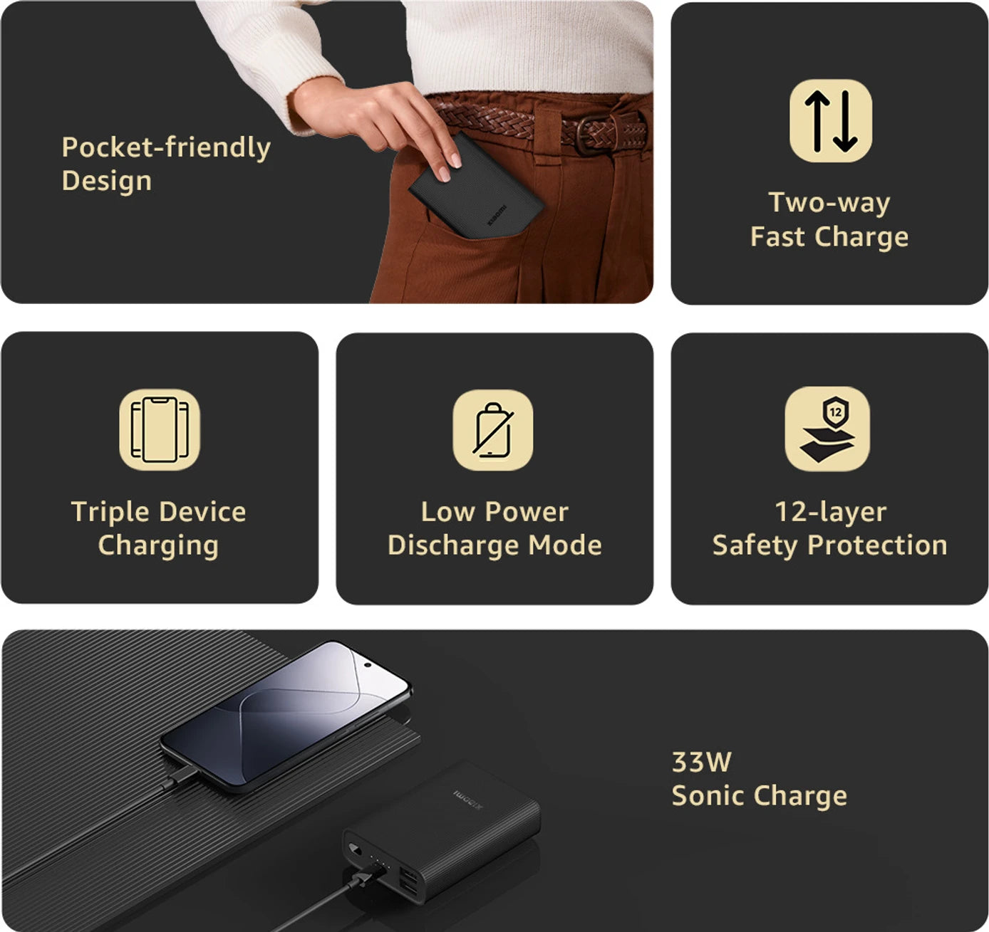 10000mAh 33W Pocket Power Bank #color_black