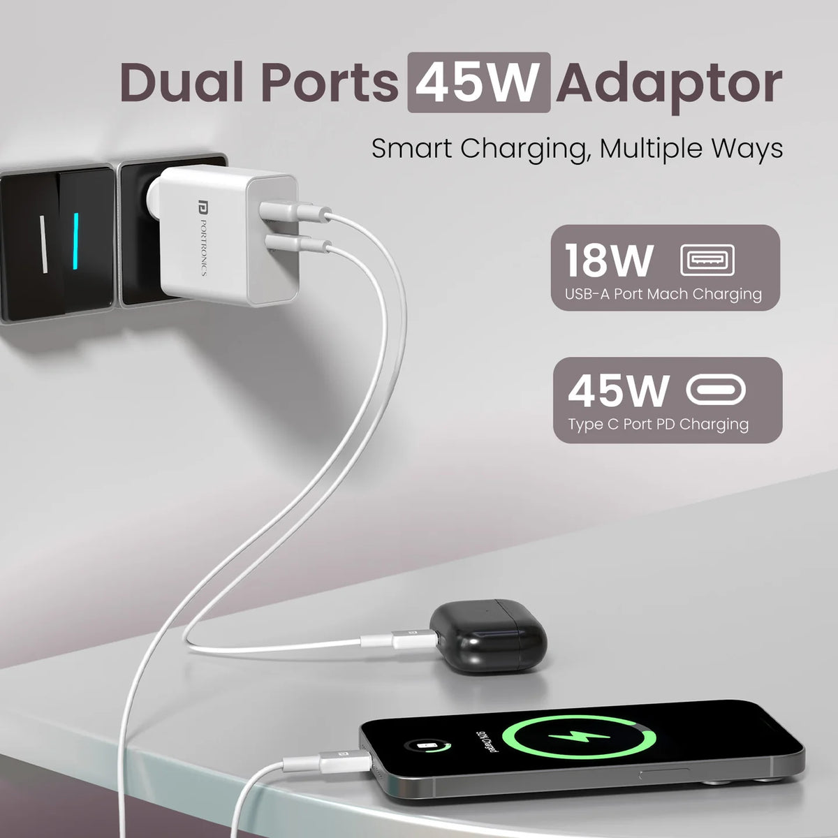 Adapto 45B 45W Dual Port Fast Charger