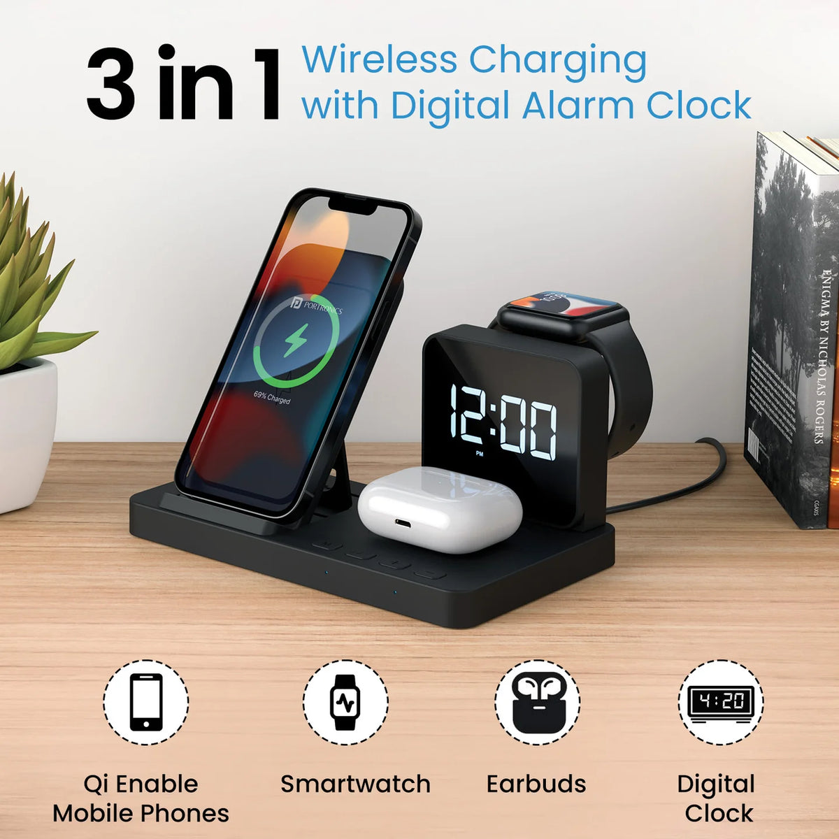 Bella 3-in-1 Wireless Charger Alarm Clock